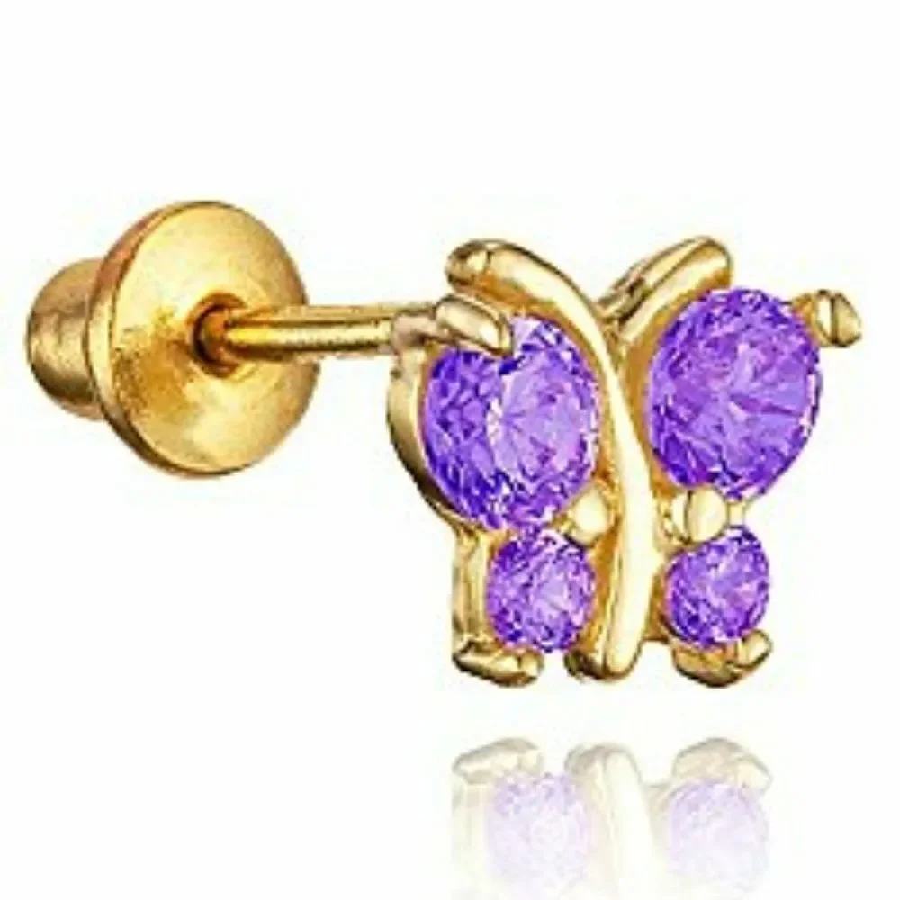 14k gold plated Purple Butterfly CZ Earrings